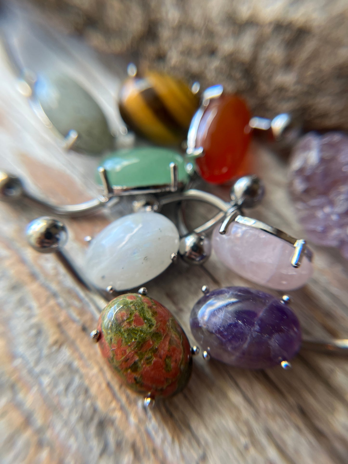 Pick Your Natural Stone Pronged Oval Belly Ring 316L Surgical Steel