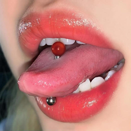 Carnelian Natural Stone Internally Threaded Titanium Tongue Piercing Barbell