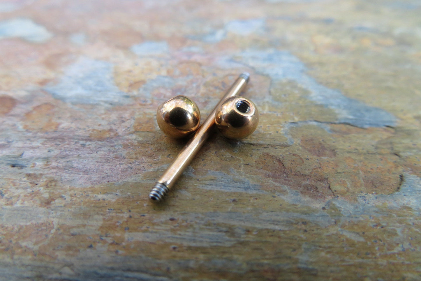 One Single 14g (1.6mm) Barbell Rose Gold IP Custom Length & Ball Size Standard Industrial Nipple Tongue Piercing Bars Scaffold Ring Steel
