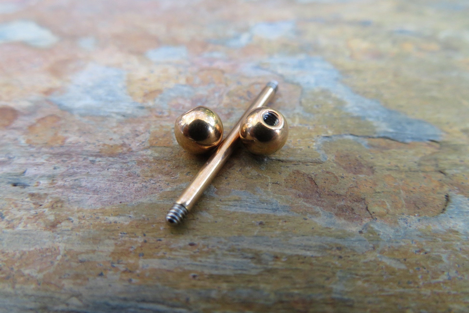 One Single 14g (1.6mm) Barbell Rose Gold IP Custom Length & Ball Size Standard Industrial Nipple Tongue Piercing Bars Scaffold Ring Steel