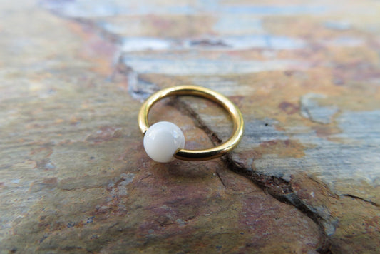 Natural Mother of Pearl Shell Bead Gold Titanium Plated CBR Ring Hoop 16G (1.2mm) 14G (1.6mm) Nose Cartilage Septum Piercing 316L Steel