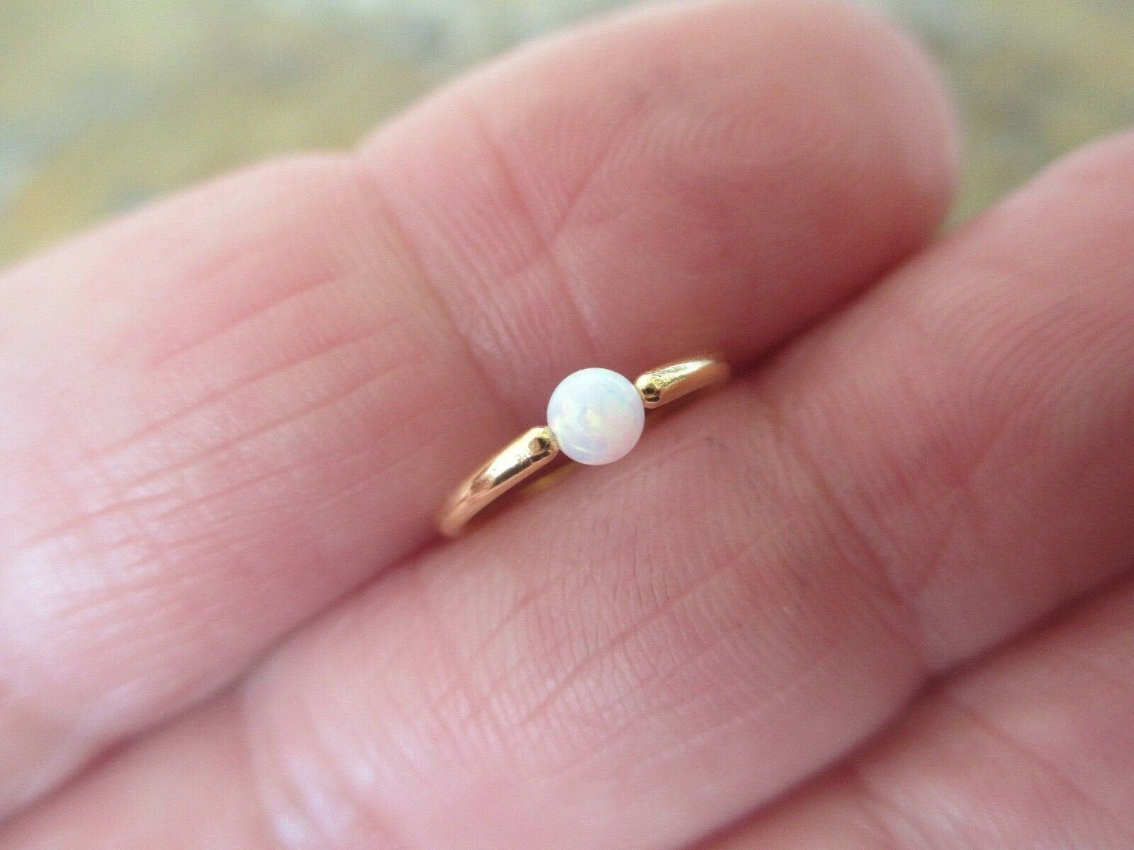 Gold White Fire Opal Bead CBR Ring Hoop 16G (1.2mm) 14G (1.6mm) Nose Cartilage Septum Lip Piercing 316L Surgical Steel