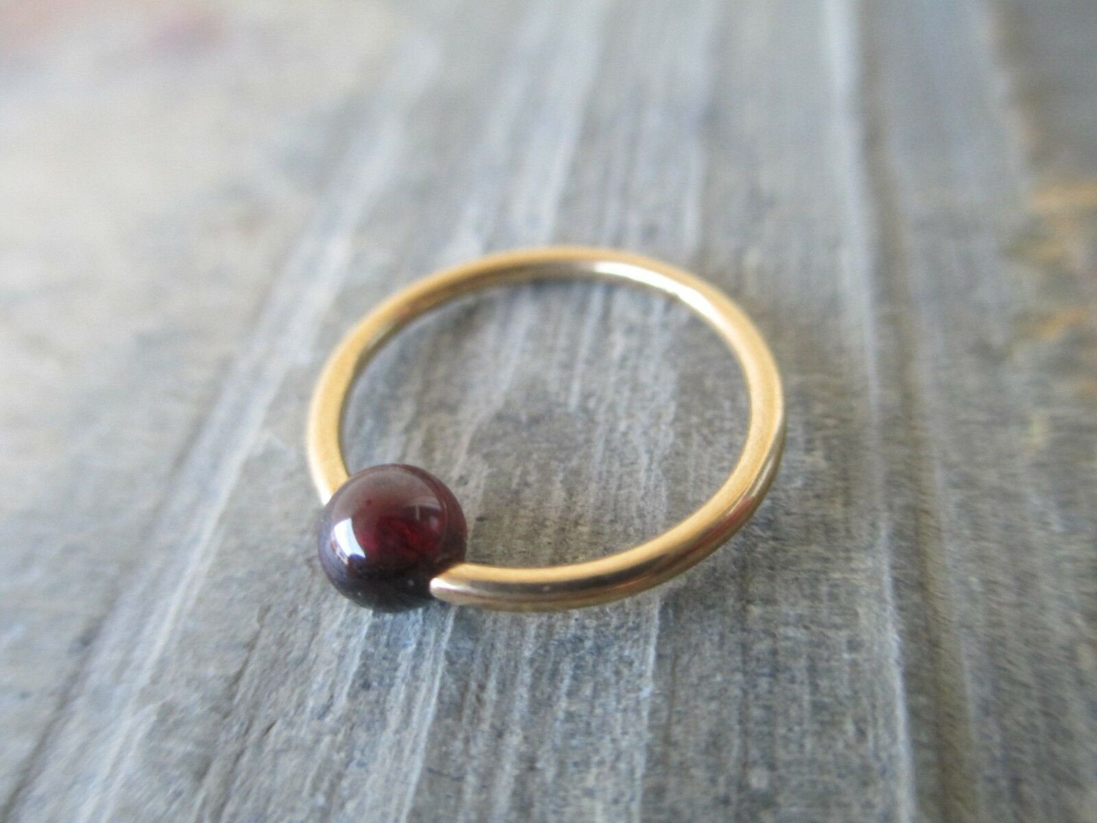 Natural Deep Red Garnet Stone Bead Gold Titanium Plated CBR Ring Hoop 16G (1.2mm) 14G (1.6mm) Nose Cartilage Septum Piercing 316L Steel