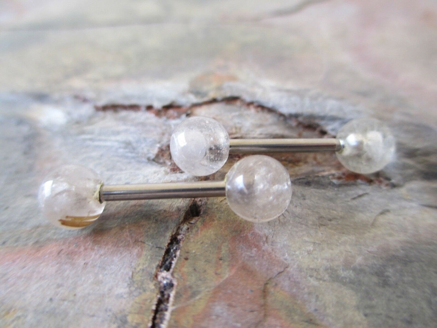 Pure Titanium Implant Grade 6Al-4V-Eli ASTM F Golden Rutile Quartz Natural Stone Nipple Tongue Ring Barbells 14G (1.6mm) Barbell Piercing