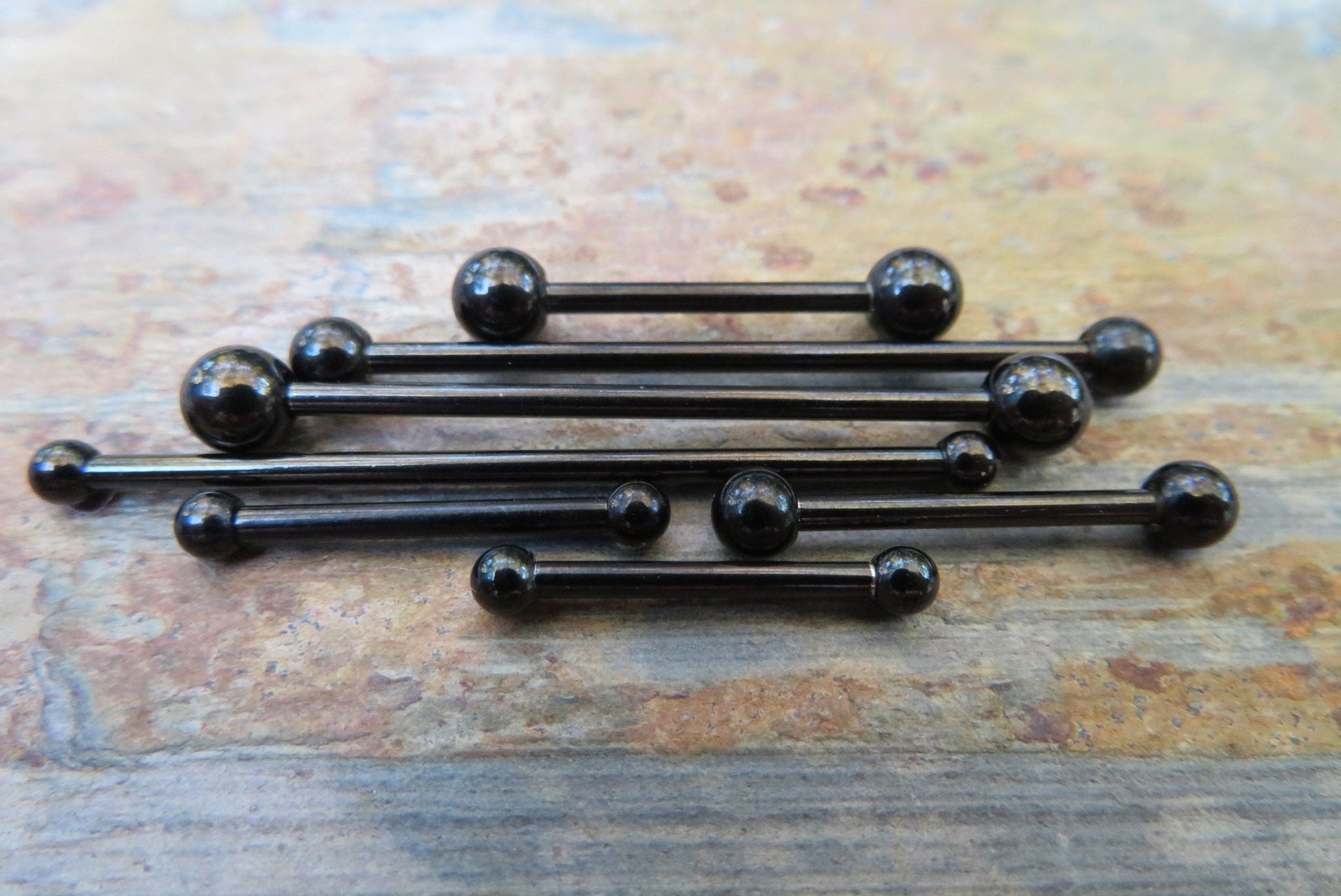 One Single 14g (1.6mm) Barbell Black Titanium IP Custom Length & Ball Size Standard Industrial Nipple Tongue Piercing Bars Scaffold Ring