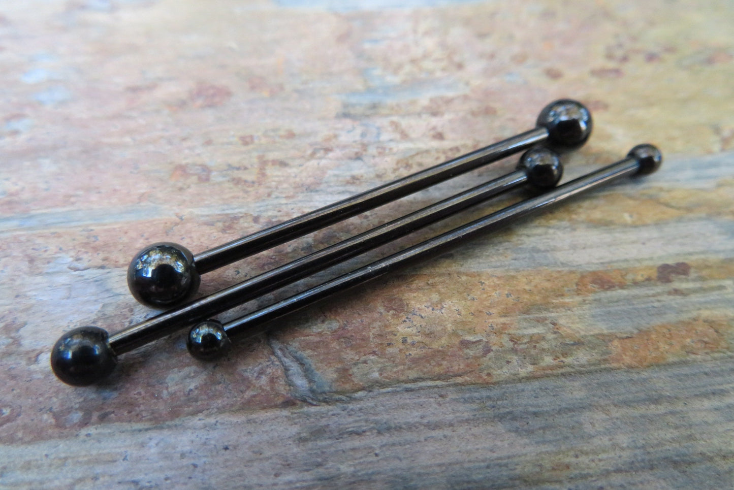 One Single 14g (1.6mm) Barbell Black Titanium IP Custom Length & Ball Size Standard Industrial Nipple Tongue Piercing Bars Scaffold Ring