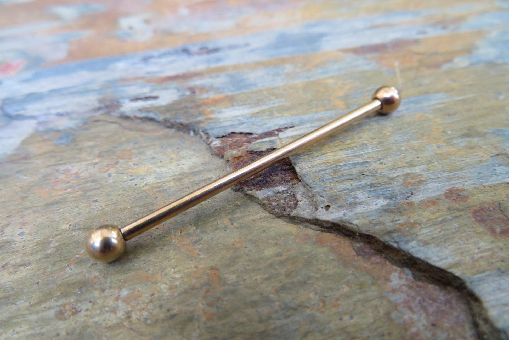 One Single 14g (1.6mm) Barbell Rose Gold IP Custom Length & Ball Size Standard Industrial Nipple Tongue Piercing Bars Scaffold Ring Steel