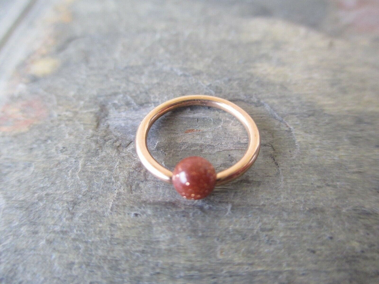 Orange Goldstone Bead Rose Gold Titanium Plated CBR Ring Hoop 16G (1.2mm) 14G (1.6mm) Nose Cartilage Septum Piercing 316L Steel