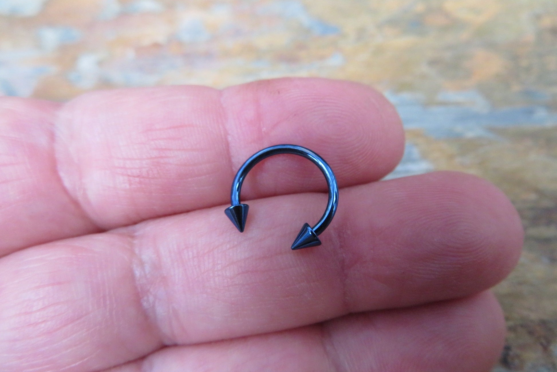 Dark Blue Titanium Ion Plated Spiked 16G (1.2mm) Horseshoe Ring Septum Piercing 316L Surgical Steel Spikes