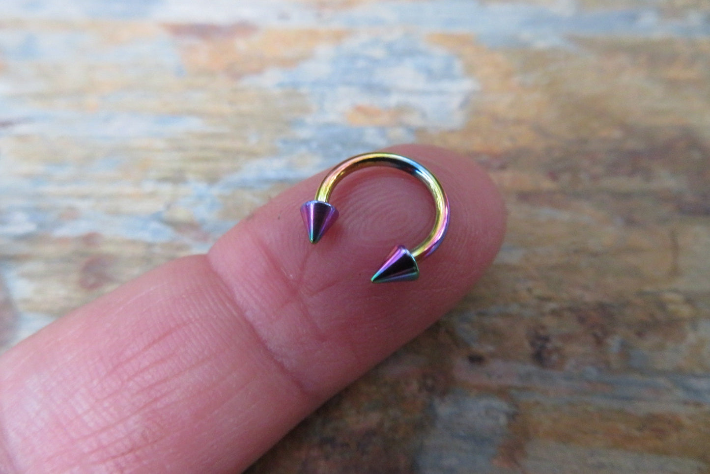 Rainbow Titanium Ion Plated Spiked 16G (1.2mm) Horseshoe Ring Septum Piercing 316L Surgical Steel Spikes