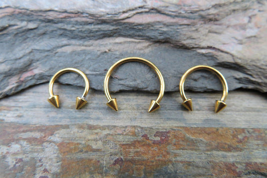 Gold Titanium Ion Plated Spiked 16G (1.2mm) Horseshoe Ring