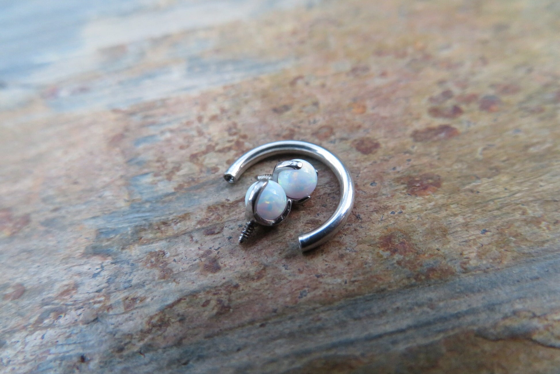 316L Surgical Steel Pronged Blue Fire Opal 16G (1.2mm) Internally Threaded Horseshoe Nose Ring Septum Piercing