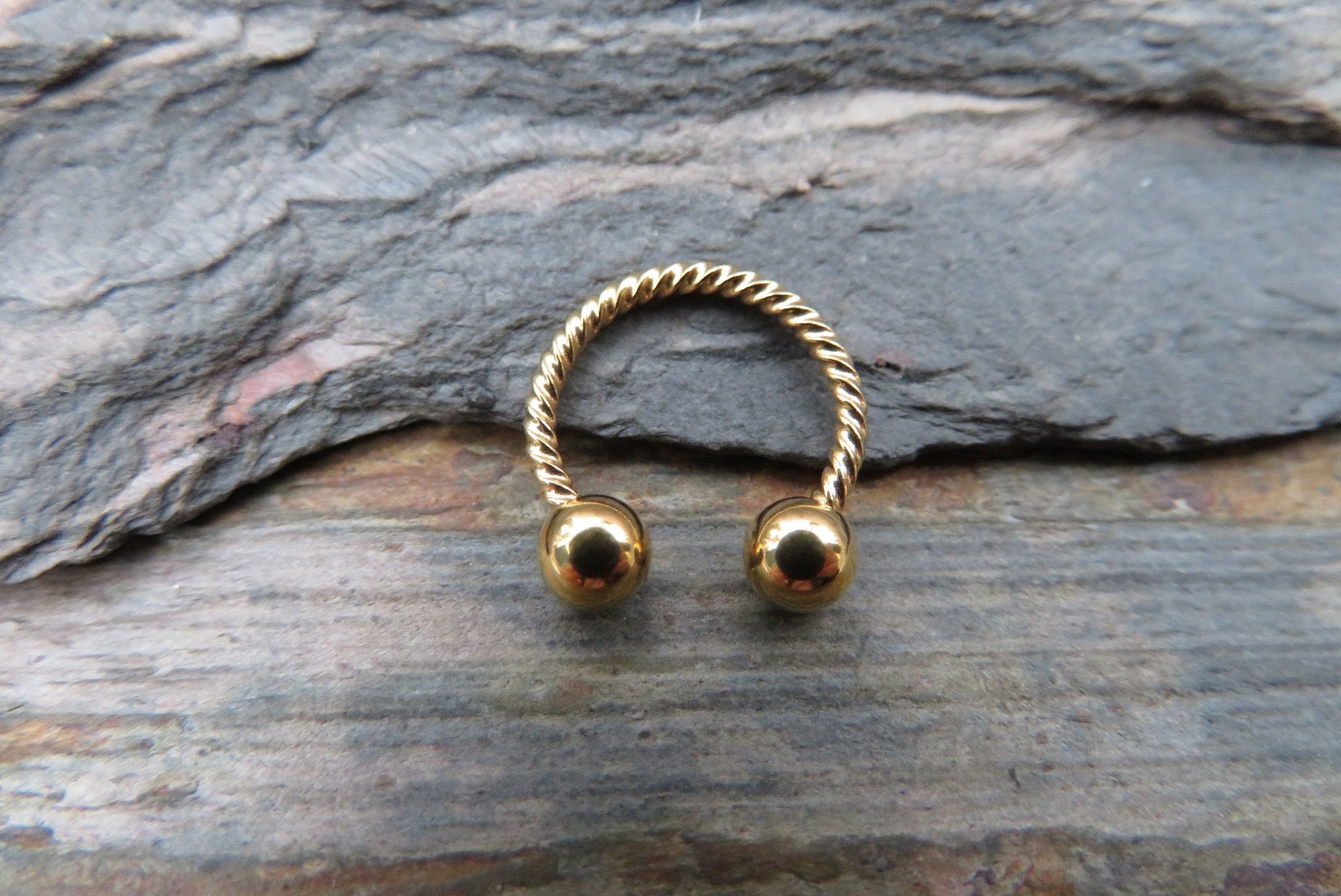 Gold Titanium Ion Plated Twisted 16G (1.2mm) Horseshoe Ring Septum Piercing 316L Surgical Steel