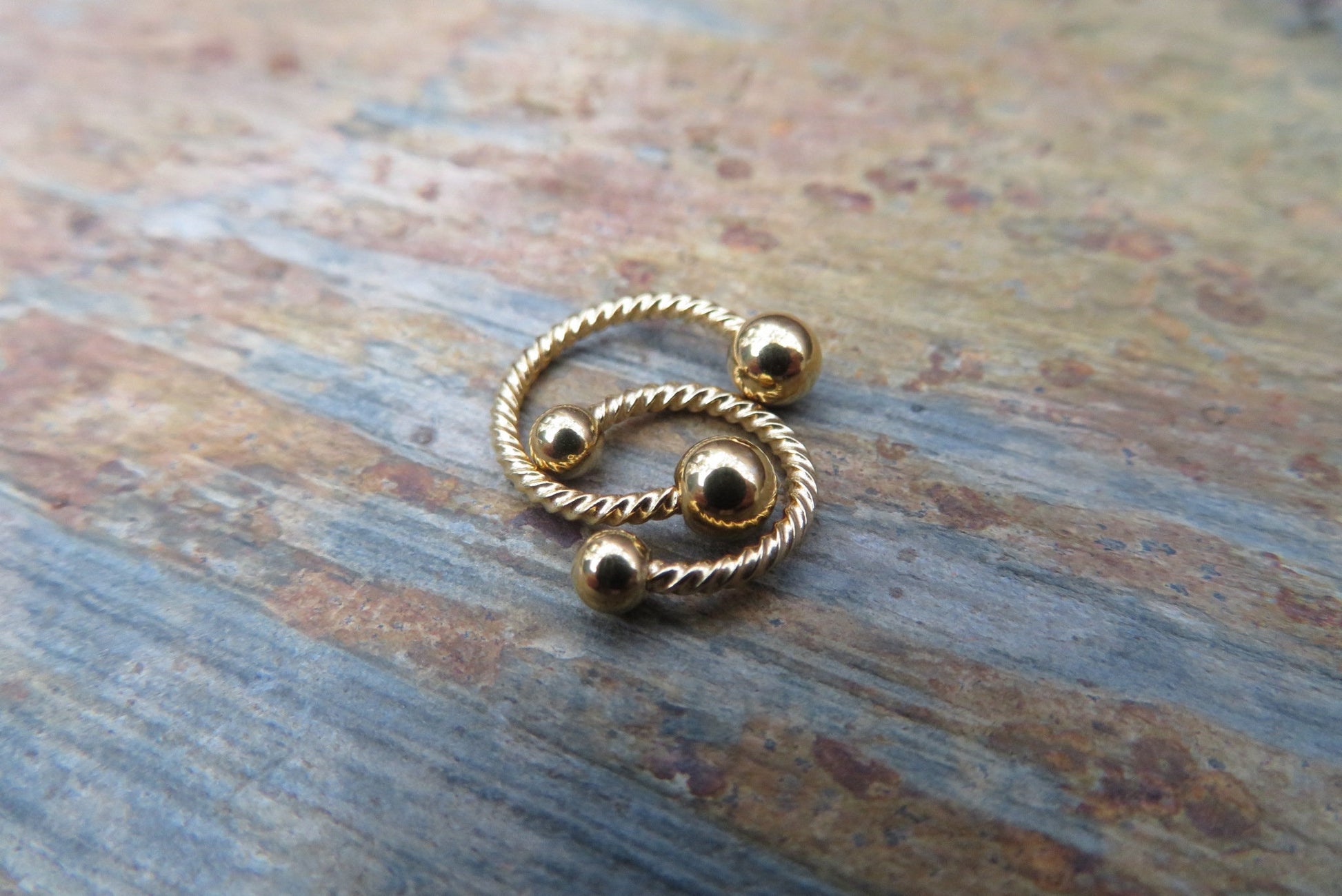 Gold Titanium Ion Plated Twisted 16G (1.2mm) Horseshoe Ring Septum Piercing 316L Surgical Steel