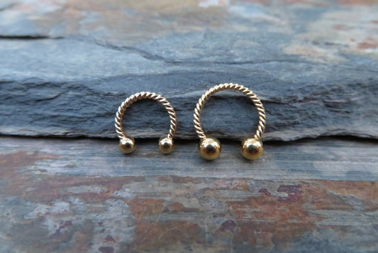 Gold Titanium Ion Plated Twisted 16G (1.2mm) Horseshoe Ring Septum Piercing 316L Surgical Steel