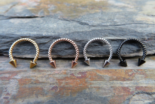 Gold Titanium Ion Plated Twisted Spiked 16G (1.2mm) Horseshoe Ring Septum Piercing 316L Surgical Steel Spikes