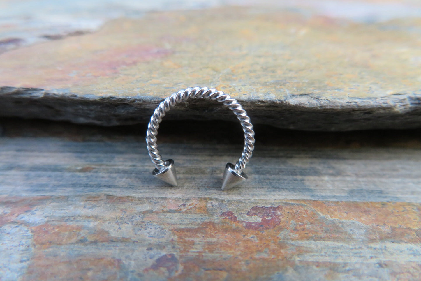 Surgical Steel Twisted Spiked 16G (1.2mm) Horseshoe Ring Septum Piercing Hypoallergenic 316L Steel Spikes