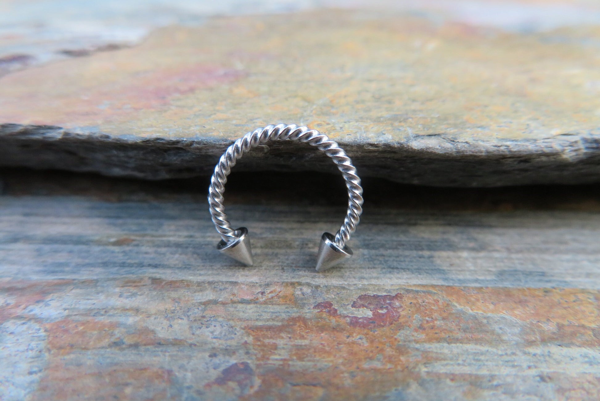 Surgical Steel Twisted Spiked 16G (1.2mm) Horseshoe Ring Septum Piercing Hypoallergenic 316L Steel Spikes