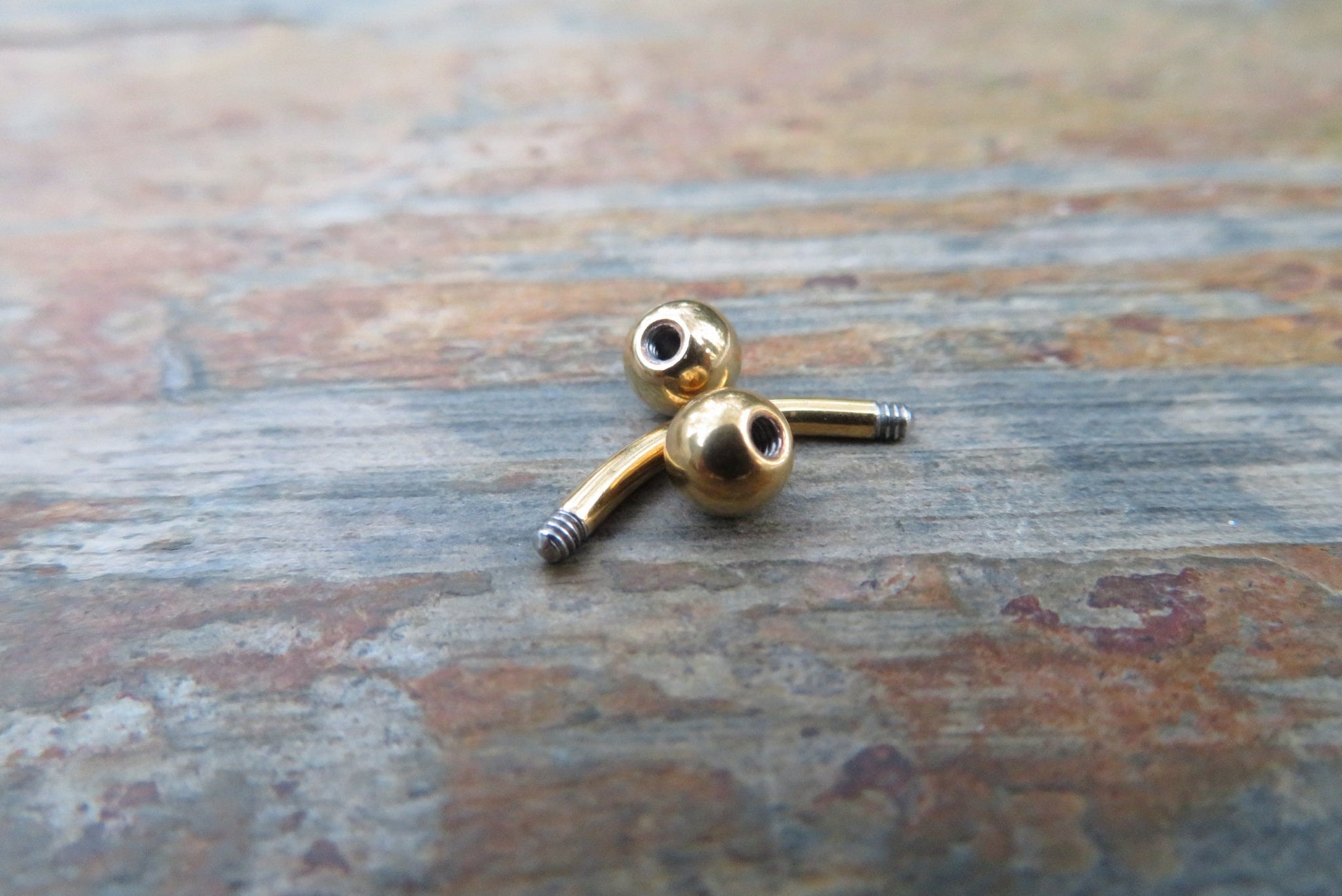 Gold Titanium Ion Plated Tiny Balls Petite Custom Length 14G (1.6mm) Barbell Curve Belly Nipple Tongue Piercing Surgical Steel Base