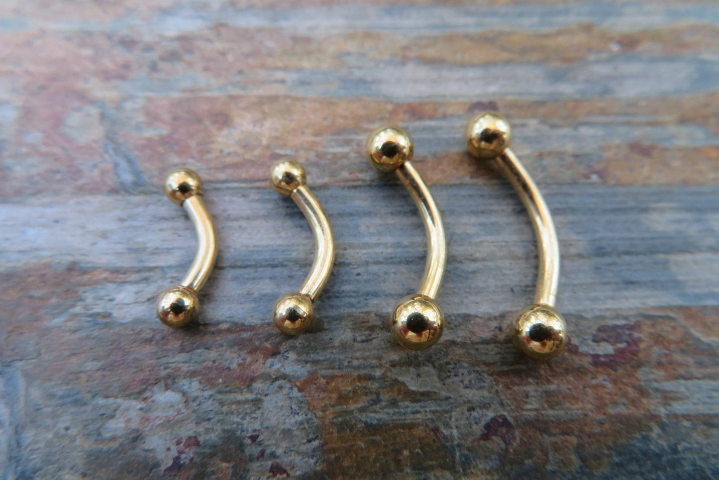 Gold Titanium Ion Plated Tiny Balls Petite Custom Length 14G (1.6mm) Barbell Curve Belly Nipple Tongue Piercing Surgical Steel Base