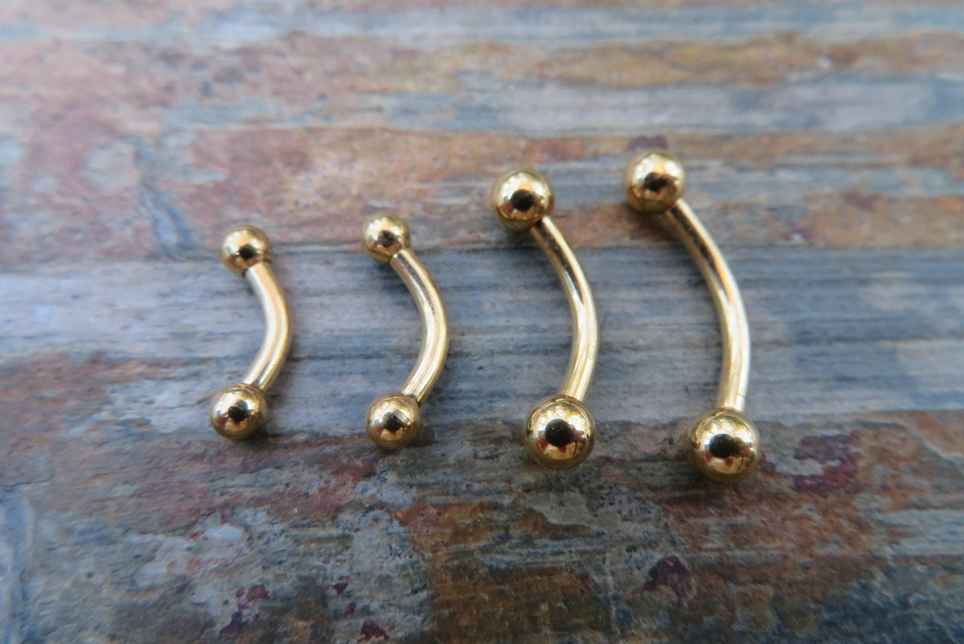 Gold Titanium Ion Plated Tiny Balls Petite Custom Length 14G (1.6mm) Barbell Curve Belly Nipple Tongue Piercing Surgical Steel Base