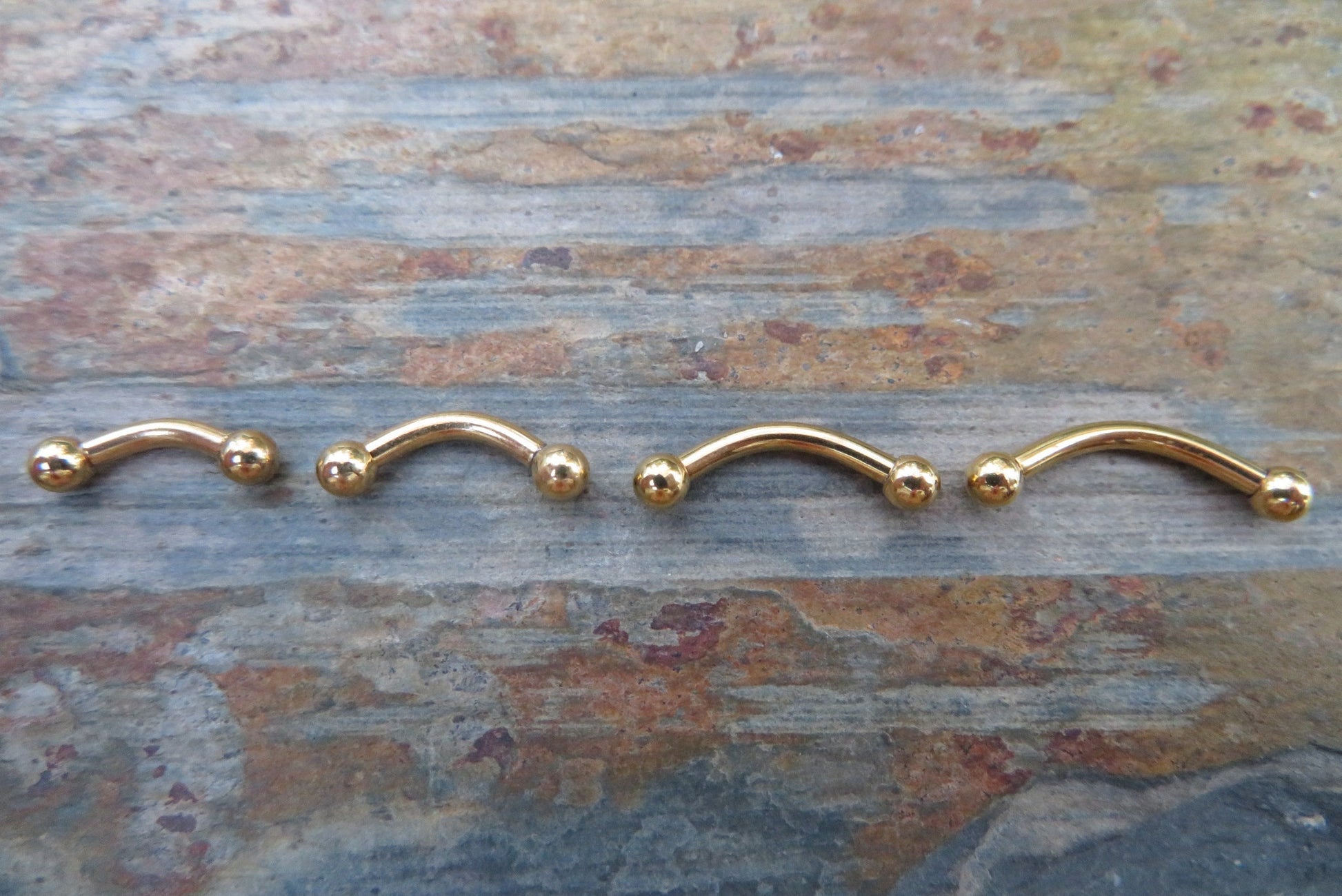 Gold Titanium Ion Plated Tiny Balls Petite Custom Length 14G (1.6mm) Barbell Curve Belly Nipple Tongue Piercing Surgical Steel Base