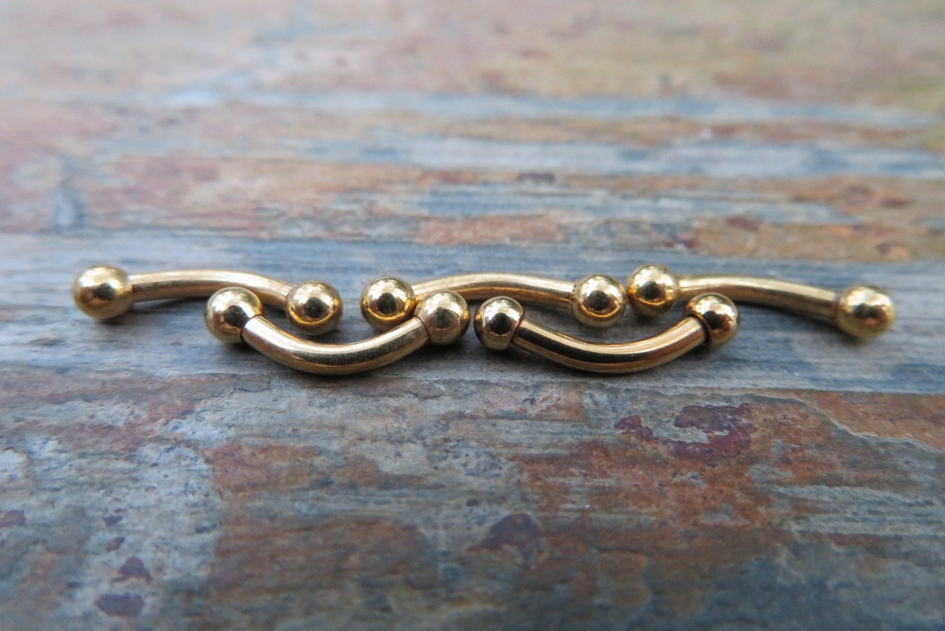 Gold Titanium Ion Plated Tiny Balls Petite Custom Length 14G (1.6mm) Barbell Curve Belly Nipple Tongue Piercing Surgical Steel Base