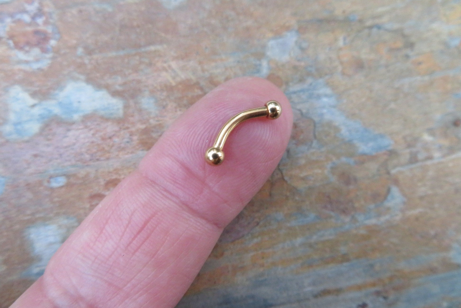 Gold Titanium Ion Plated Tiny Balls Petite Custom Length 14G (1.6mm) Barbell Curve Belly Nipple Tongue Piercing Surgical Steel Base