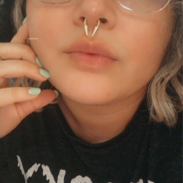 Gold Titanium IP 16G (1.2mm) or 14G (1.6mm) Long Spikes Horseshoe Ring Septum Nose Piercing Barbell Spiked Surgical Steel