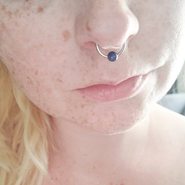 Galaxy Stone Bead Rose Gold Titanium Plated CBR Ring Hoop 16G (1.2mm) 14G (1.6mm) Navy Goldstone Nose Cartilage Septum Piercing 316L Steel