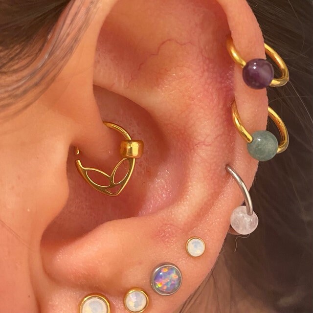 Galaxy Stone Bead Rose Gold Titanium Plated CBR Ring Hoop 16G (1.2mm) 14G (1.6mm) Navy Goldstone Nose Cartilage Septum Piercing 316L Steel