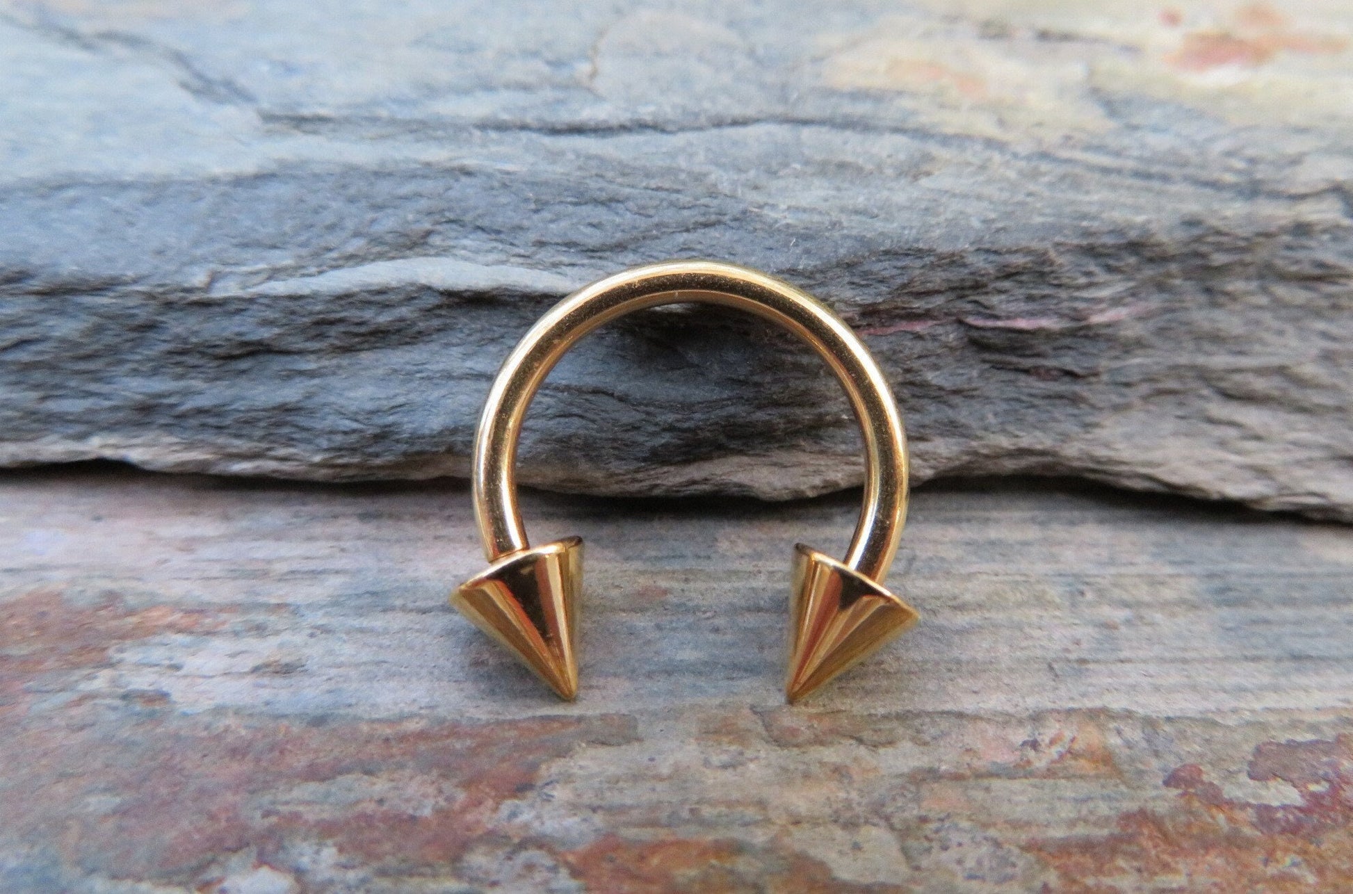 THICK Gold Titanium Ion Plated 14G (1.6mm) Spiked Horseshoe Ring Septum Nipple Piercing Barbell 316L Surgical Steel Spikes Gauged Up
