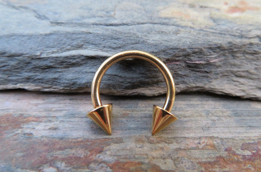 THICK Gold Titanium Ion Plated 14G (1.6mm) Spiked Horseshoe Ring Septum Nipple Piercing Barbell 316L Surgical Steel Spikes Gauged Up