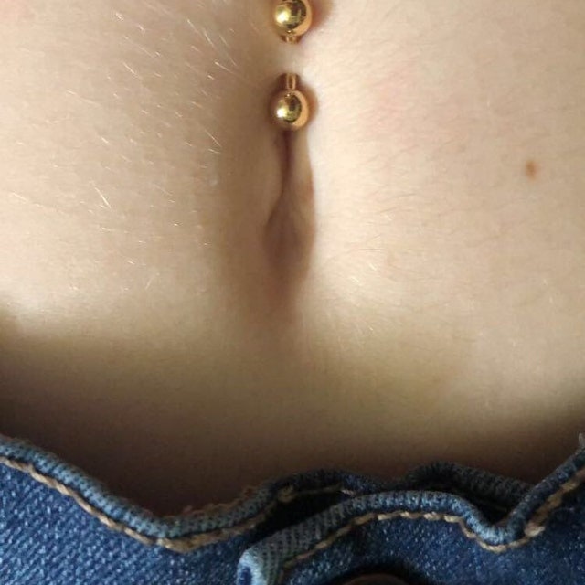 Gold Titanium Ion Plated Tiny Balls Petite Custom Length 14G (1.6mm) Barbell Curve Belly Nipple Tongue Piercing Surgical Steel Base
