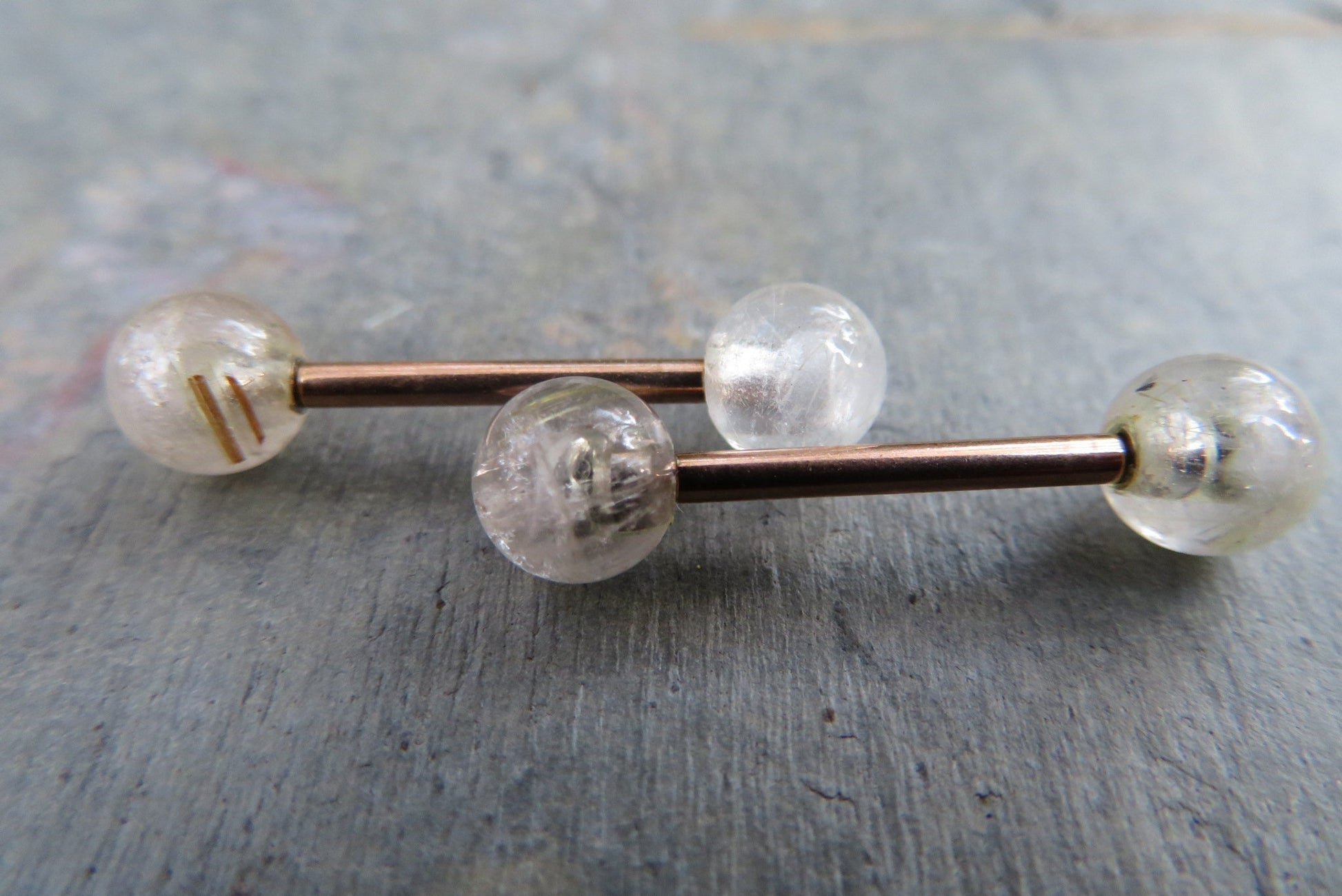 Rose Gold Titanium Ion Plated Natural Golden Rutile Quartz 6mm Stone Nipple Tongue Ring 14G (1.6mm) Barbell Barbells Bars Piercing