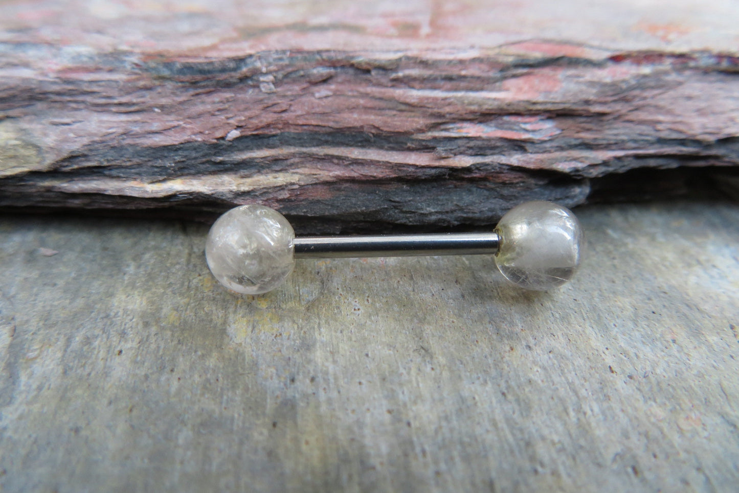 Pure Titanium Implant Grade 6Al-4V-Eli ASTM F Golden Rutile Quartz Natural Stone Nipple Tongue Ring Barbells 14G (1.6mm) Barbell Piercing