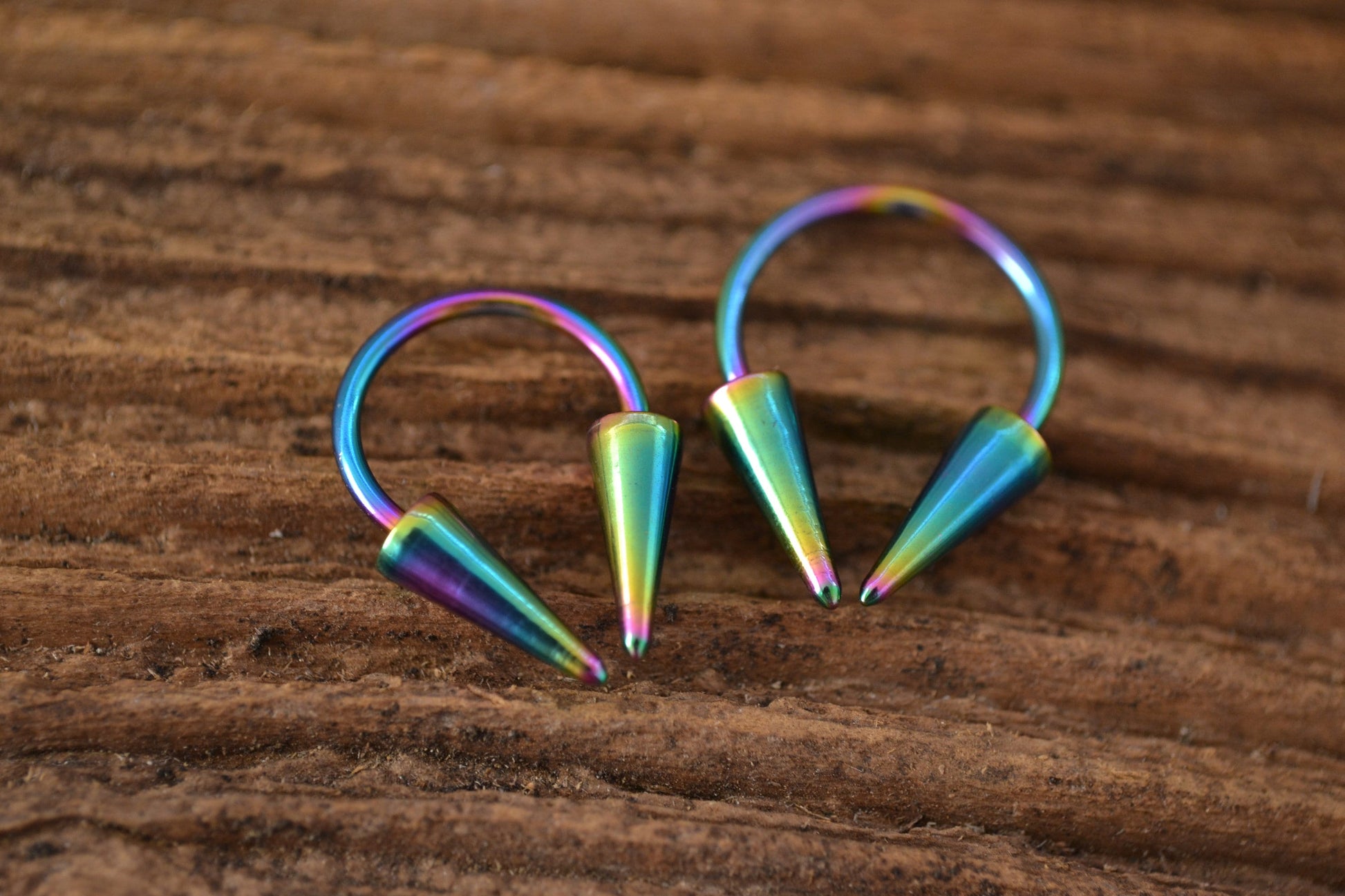 Rainbow Titanium Ion Plated Long Spikes 16G (1.2mm) Horseshoe Ring Septum Piercing 316L Steel Spiked Piercings