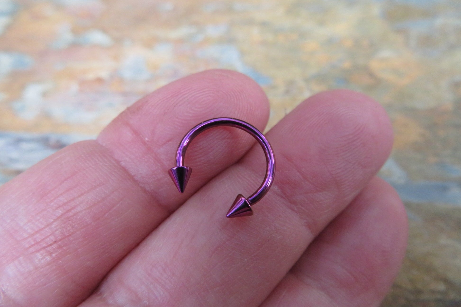Purple Titanium Ion Plated Spiked 16G (1.2mm) Horseshoe Ring Septum Piercing 316L Surgical Steel Spikes