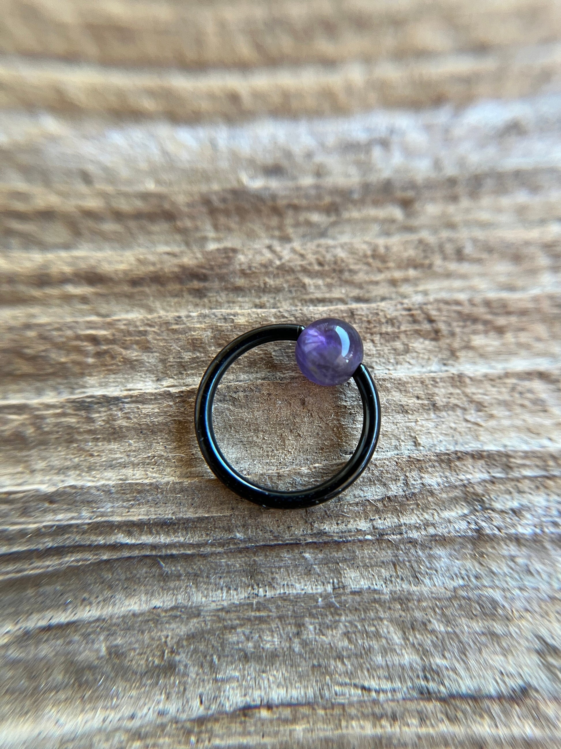 Natural Purple Amethyst Stone Bead Black Titanium Plated CBR Ring Hoop 16G (1.2mm) 14G (1.6mm) Nose Cartilage Septum Piercing Spooky Witchy