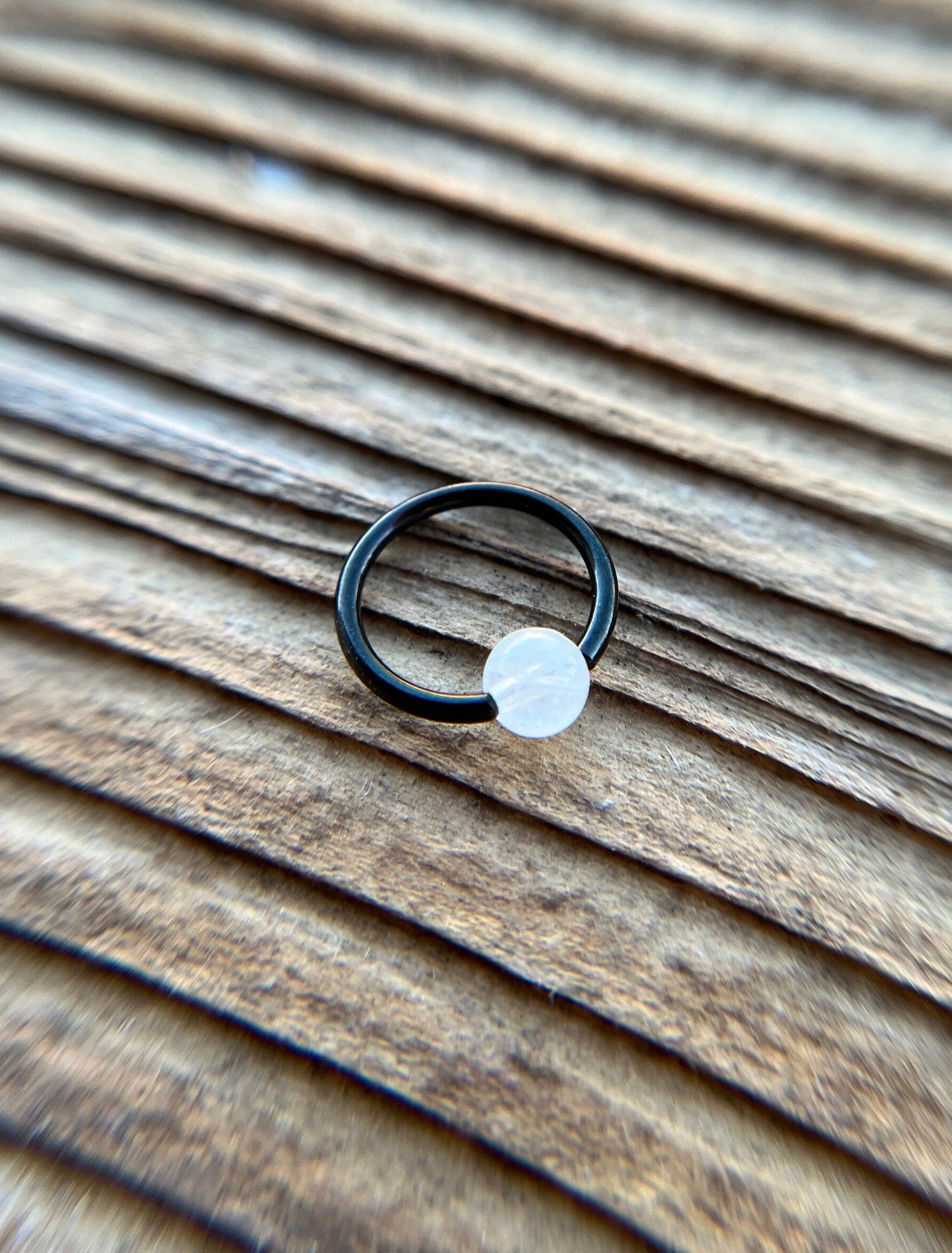 Natural Rainbow Moonstone Bead Black Titanium Plated CBR Ring Hoop 16G (1.2mm) 14G (1.6mm) Nose Septum Piercing 316L Steel Cartilage