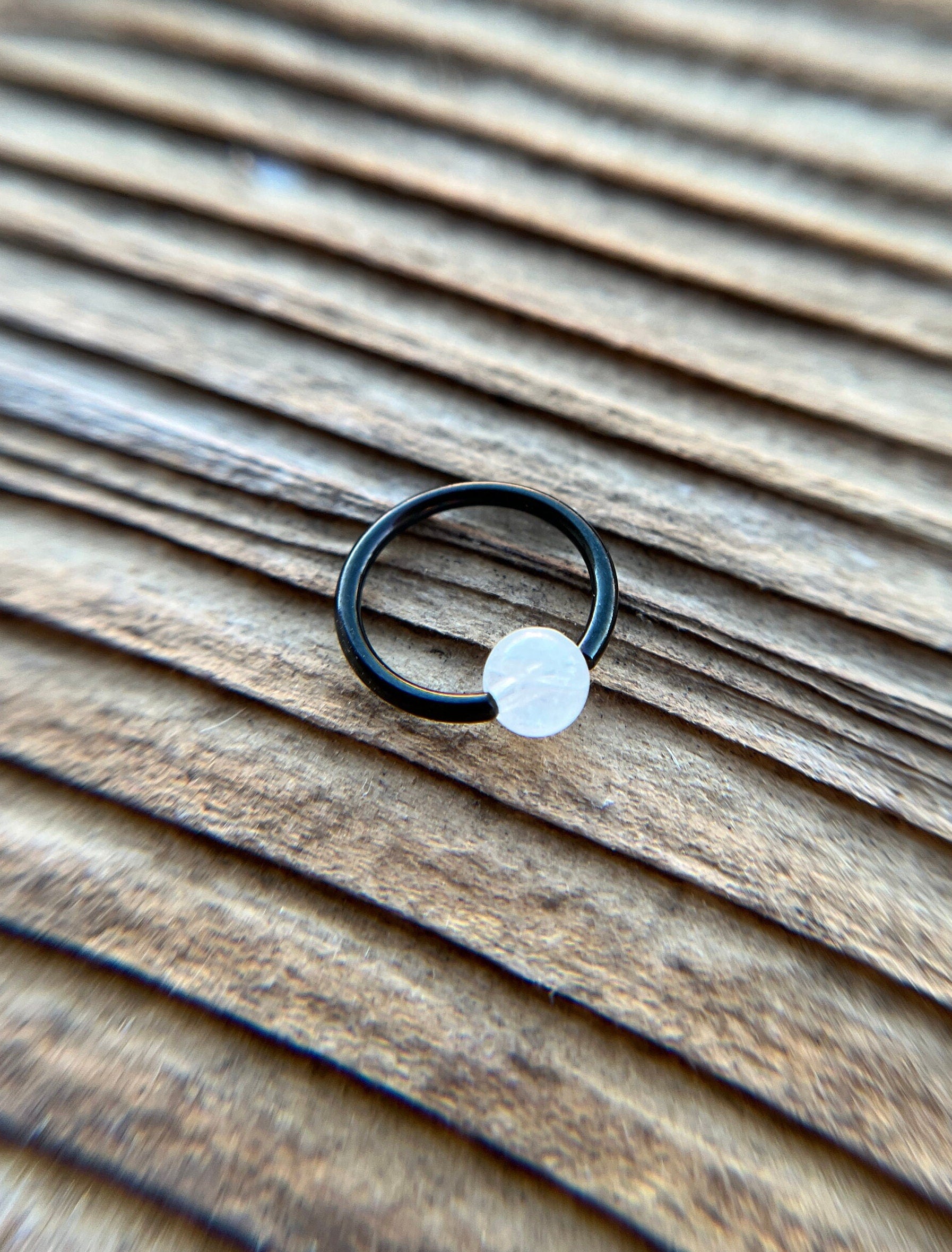 Natural Rainbow Moonstone Bead Black Titanium Plated CBR Ring Hoop 16G (1.2mm) 14G (1.6mm) Nose Septum Piercing 316L Steel Cartilage