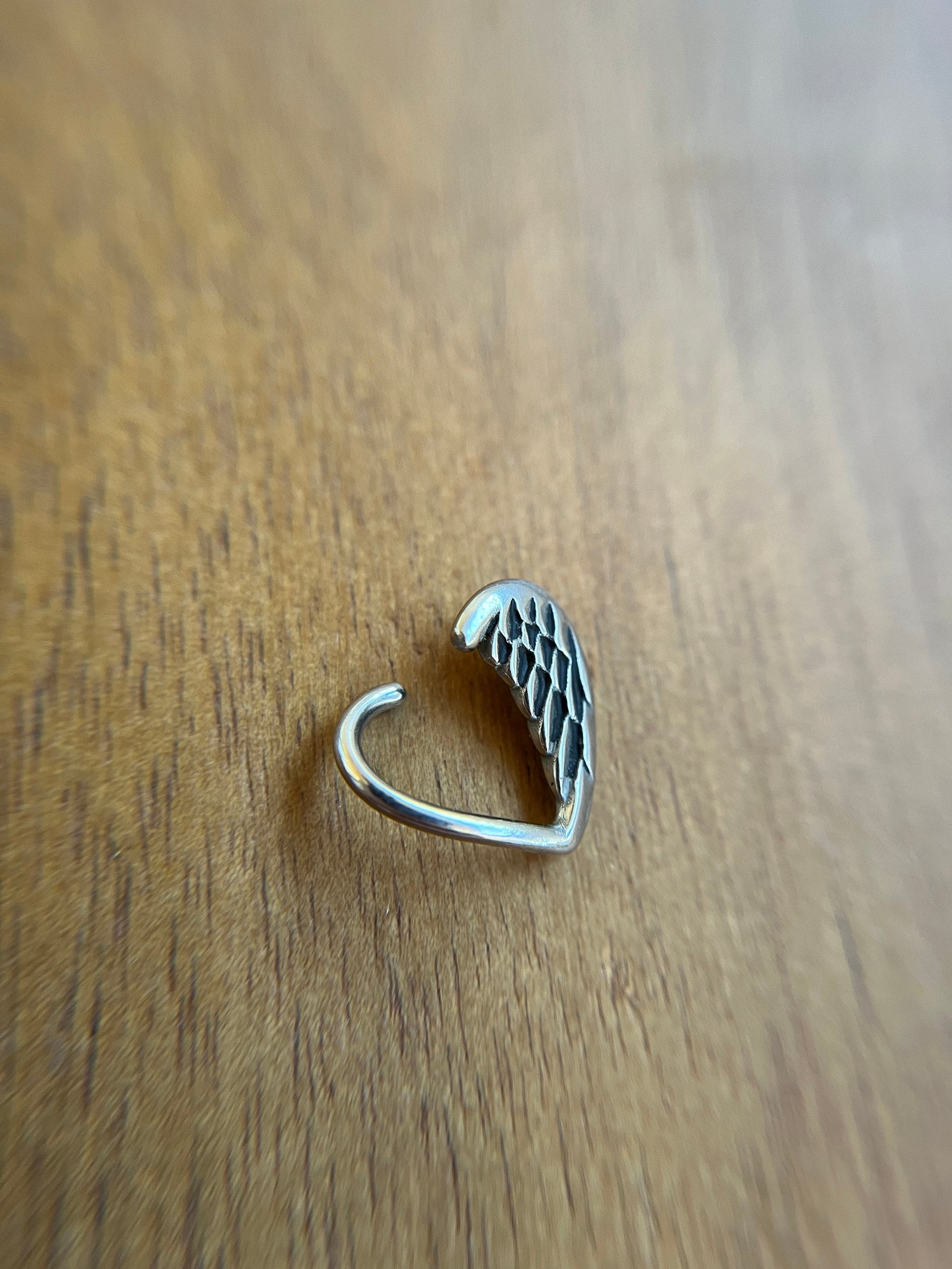 100% Solid Surgical Steel Angel Wing Heart Daith Cartilage Ear 16G (1.2mm) Piercing Jewelry Silver Earring Hypoallergenic 316L Left or Right