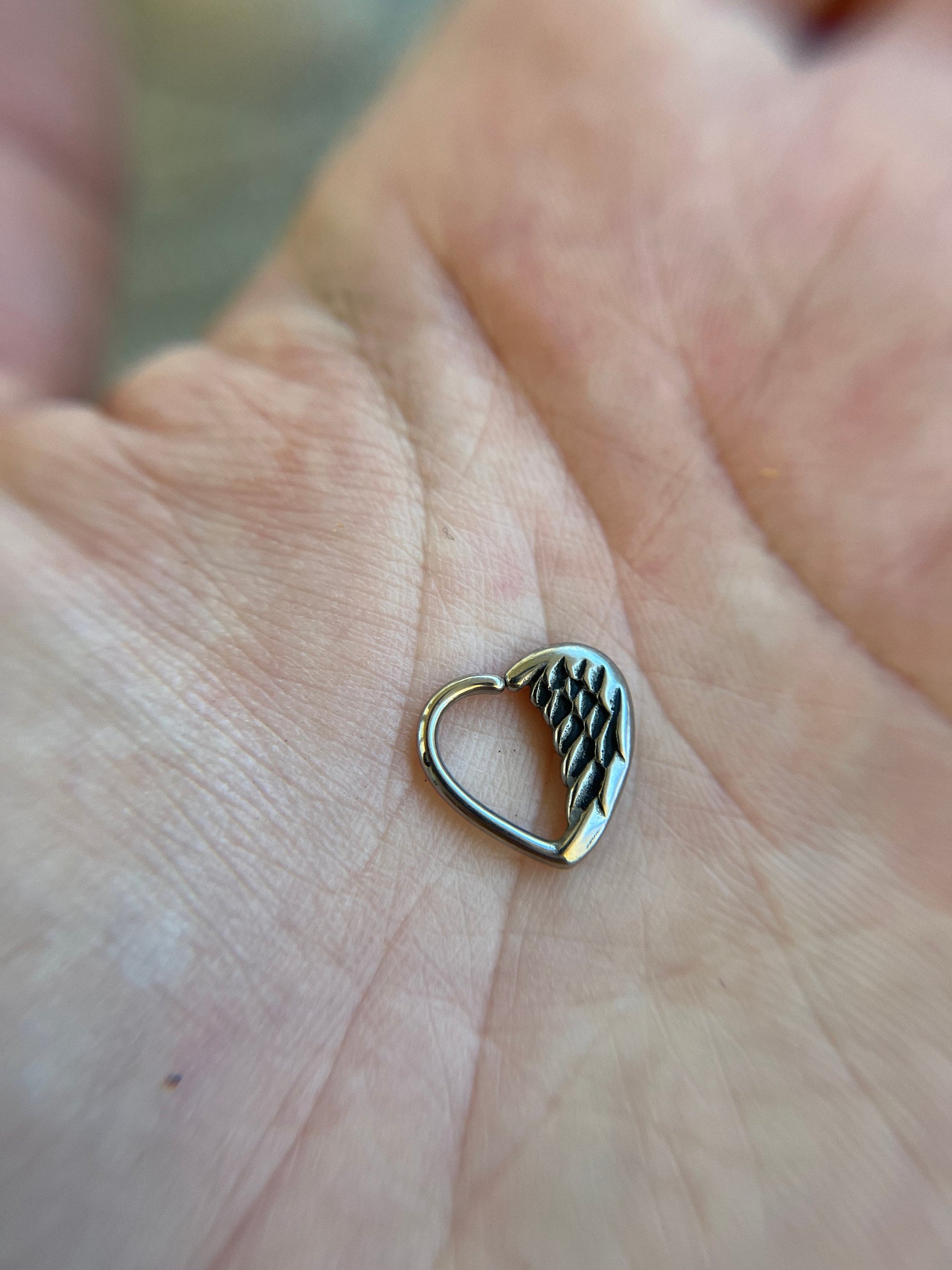 100% Solid Surgical Steel Angel Wing Heart Daith Cartilage Ear 16G (1.2mm) Piercing Jewelry Silver Earring Hypoallergenic 316L Left or Right