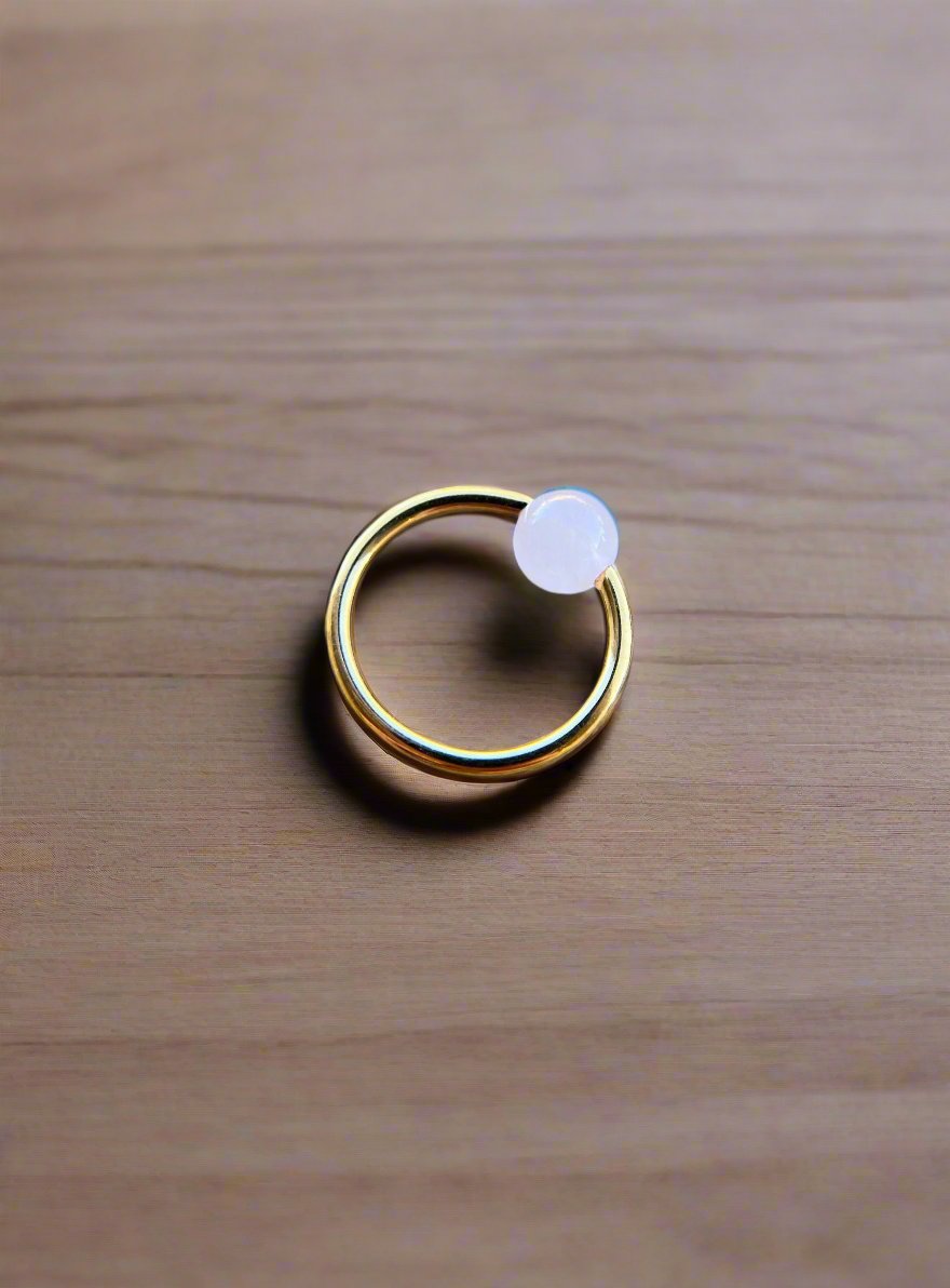 Natural Pink Rose Quartz Stone Bead Gold Titanium Plated CBR Ring Hoop 16G (1.2mm) 14G (1.6mm) Nose Cartilage Septum Piercing 316L Steel