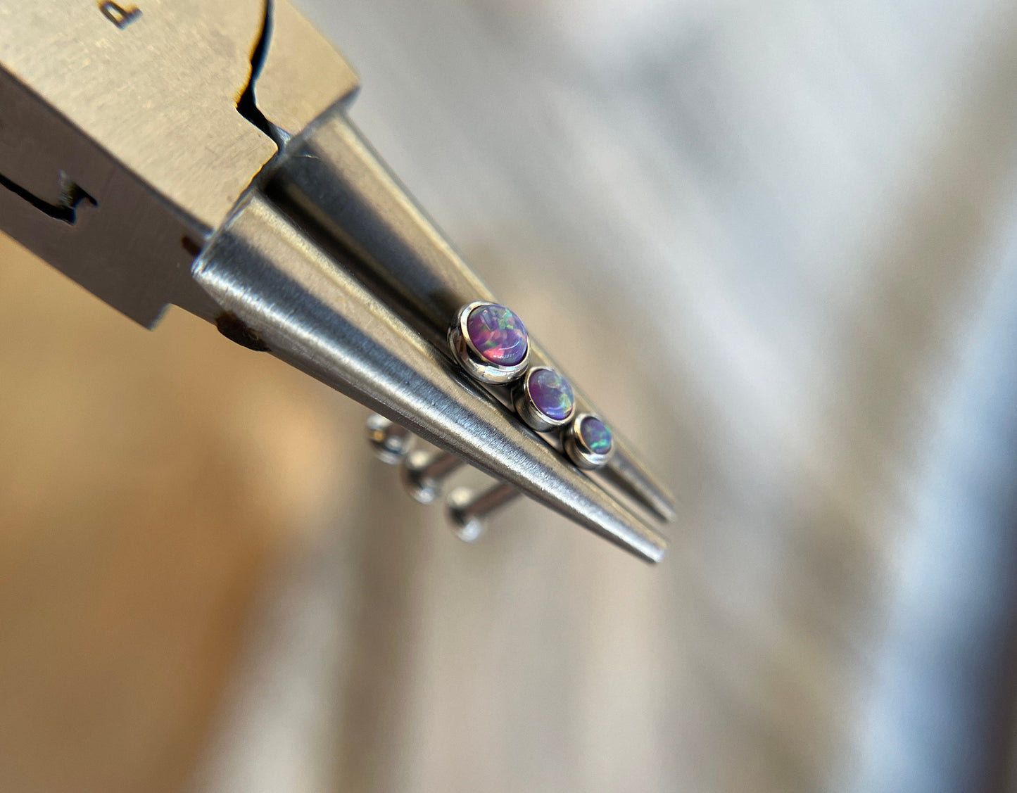 Lavender Purple Fire Opal Flatback Labret Hypoallergenic Surgical Steel 18G (1.0mm) 16G (1.2mm) Cartilage Tragus Lip Labret Monroe Piercing