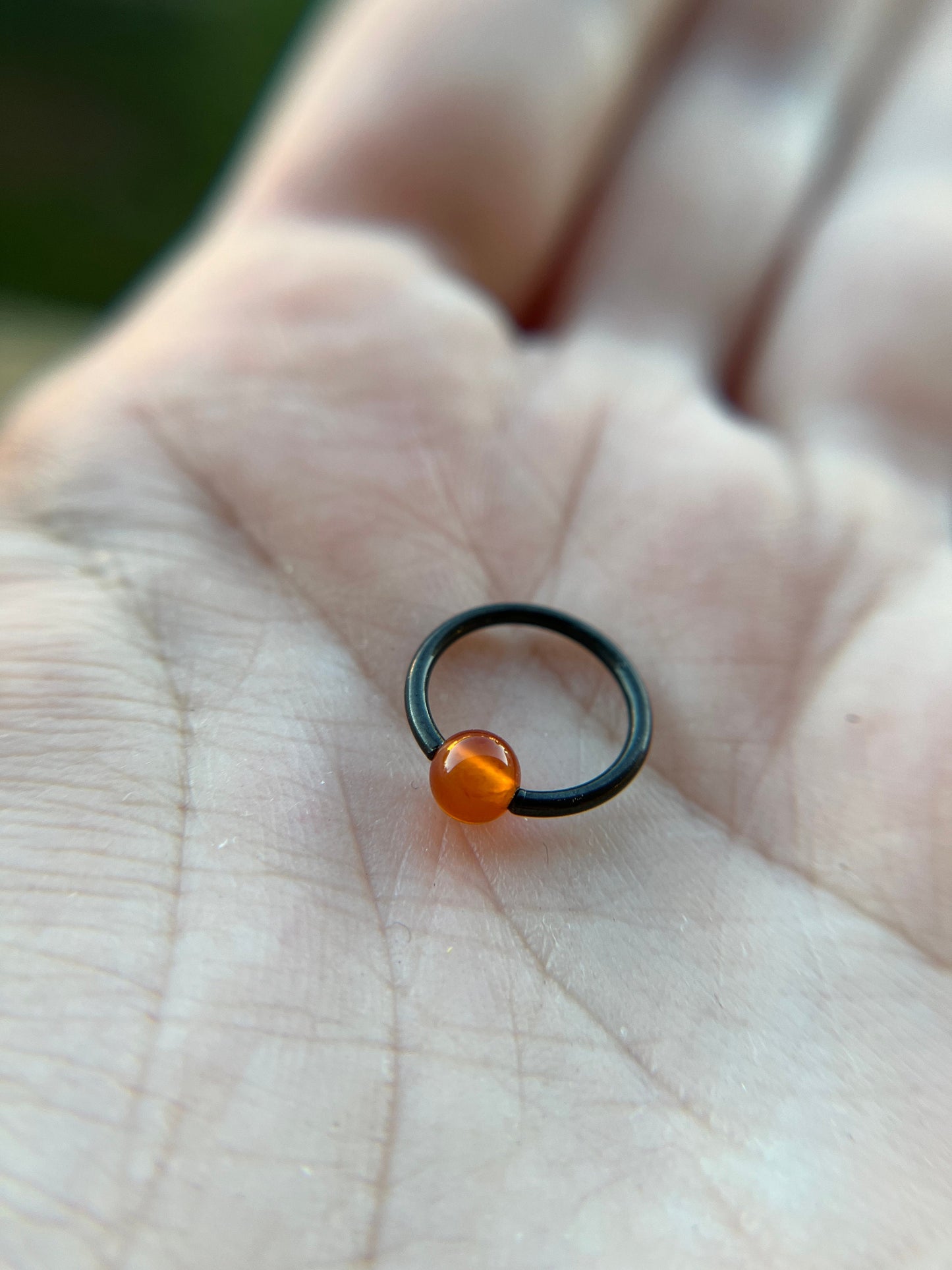 Natural Carnelian Stone Bead Black Titanium Plated CBR Ring Hoop 16G (1.2mm) 14G (1.6mm) Nose Septum Piercing 316L Steel Spooky Halloween