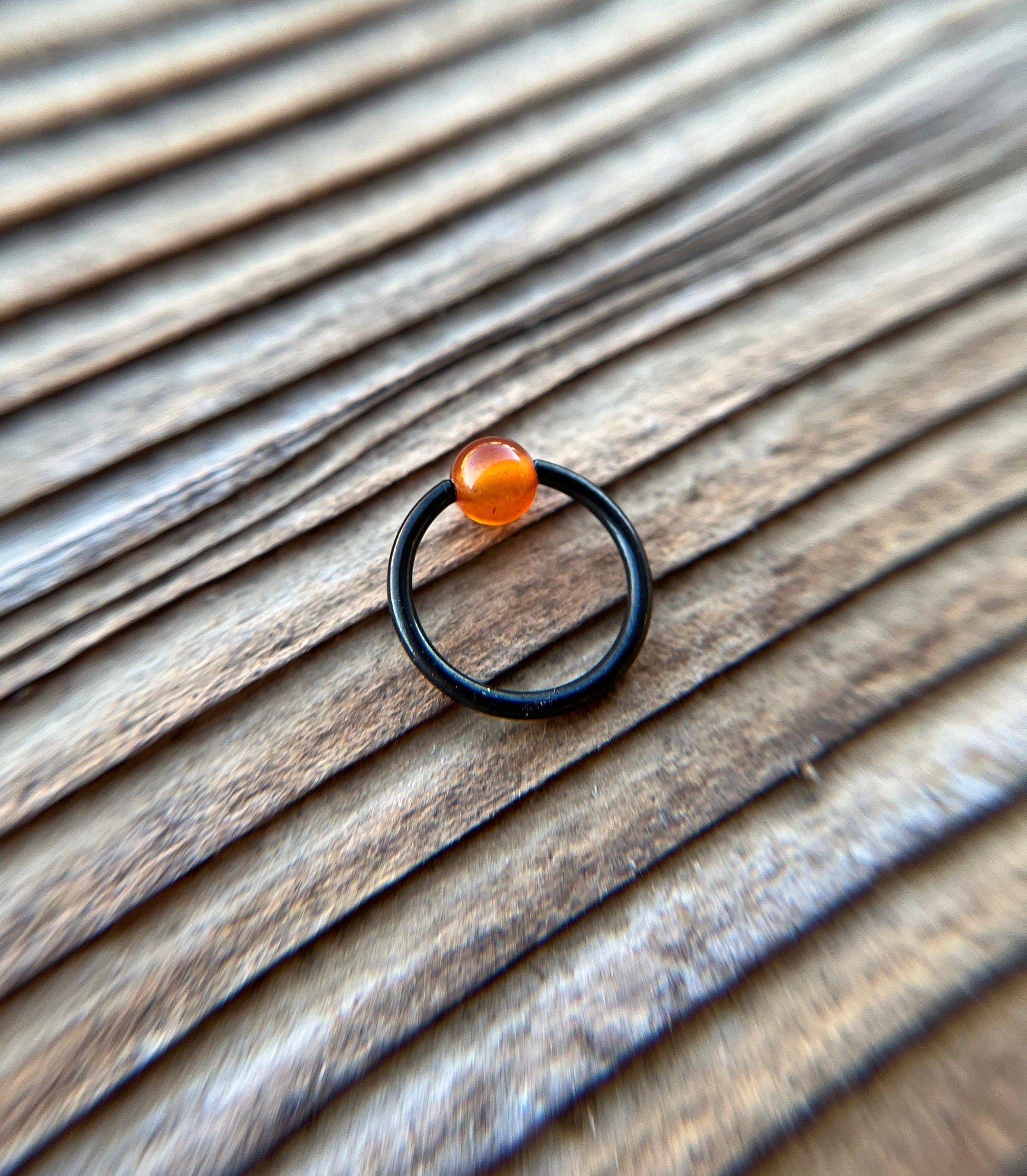 Natural Carnelian Stone Bead Black Titanium Plated CBR Ring Hoop 16G (1.2mm) 14G (1.6mm) Nose Septum Piercing 316L Steel Spooky Halloween
