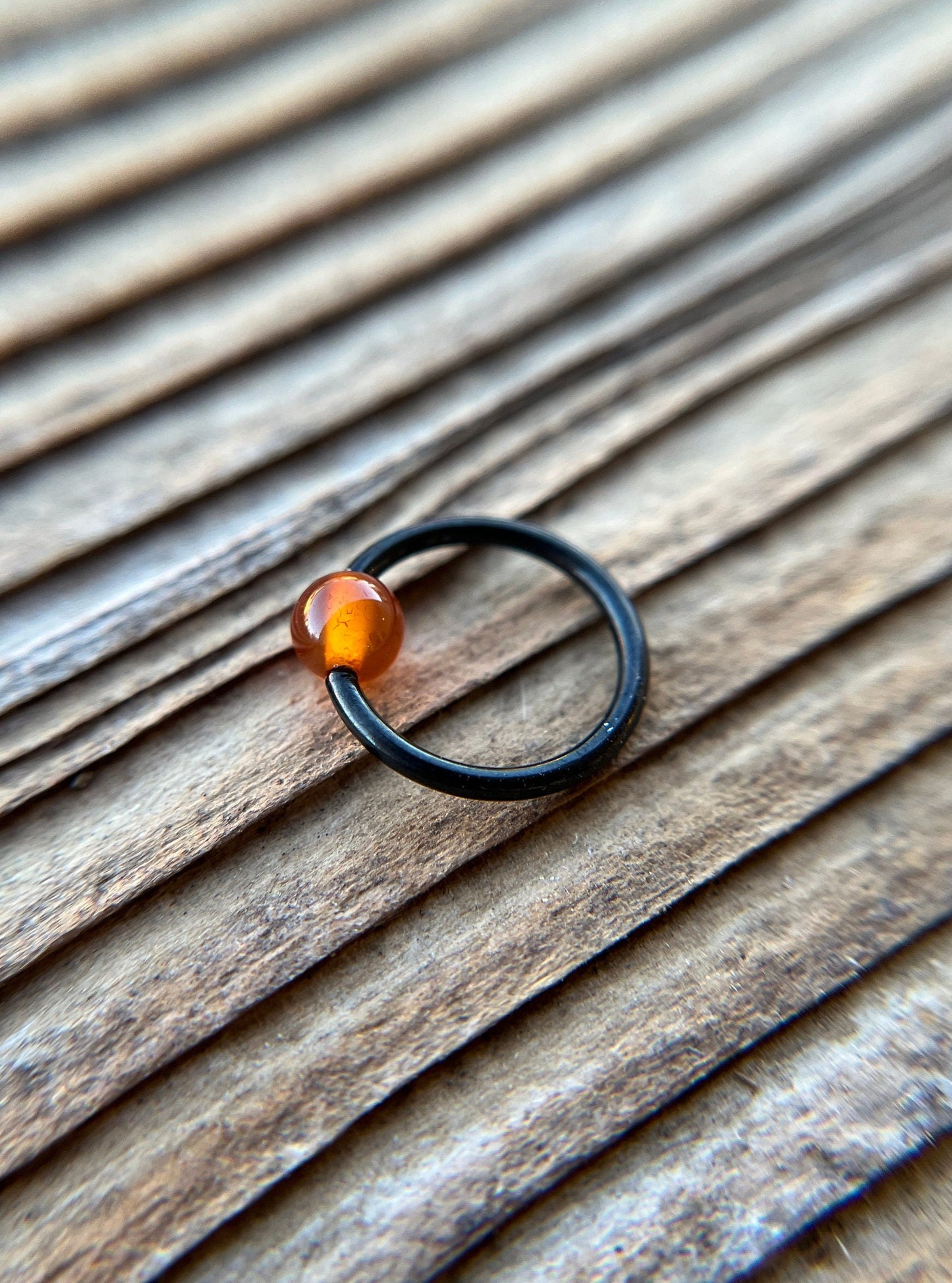Natural Carnelian Stone Bead Black Titanium Plated CBR Ring Hoop 16G (1.2mm) 14G (1.6mm) Nose Septum Piercing 316L Steel Spooky Halloween