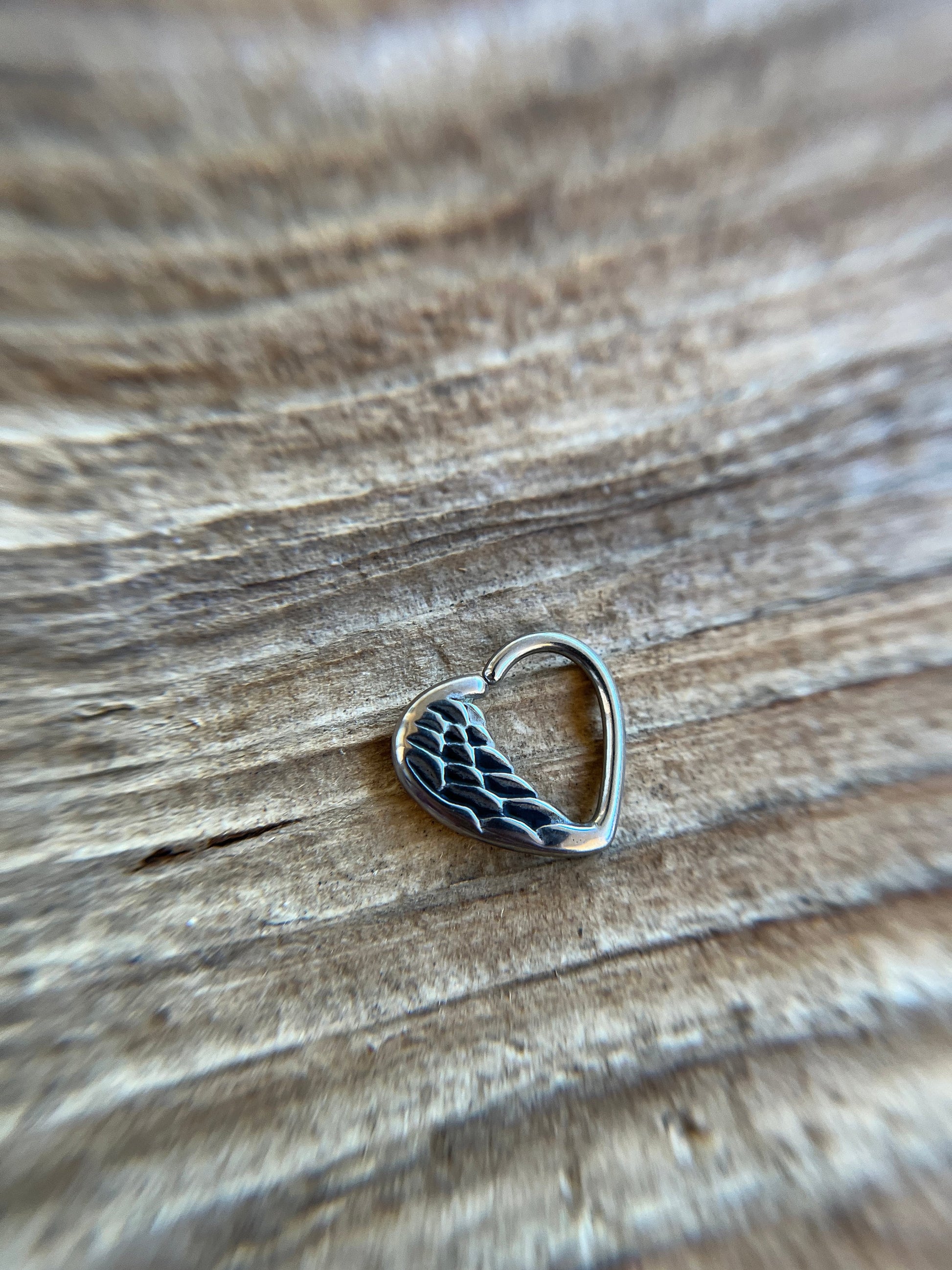 100% Solid Surgical Steel Angel Wing Heart Daith Cartilage Ear 16G (1.2mm) Piercing Jewelry Silver Earring Hypoallergenic 316L Left or Right