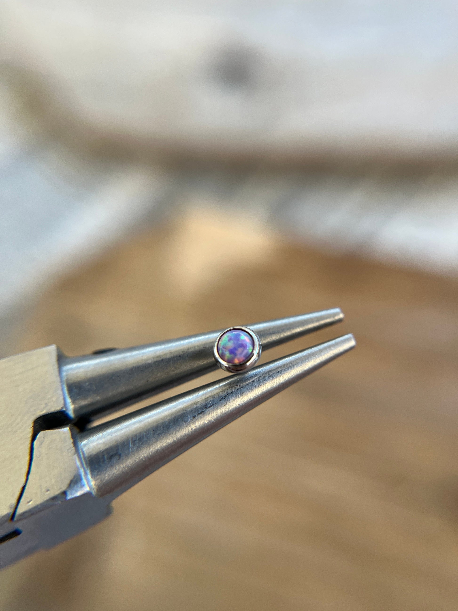 Lavender Purple Fire Opal Flatback Labret Hypoallergenic Surgical Steel 18G (1.0mm) 16G (1.2mm) Cartilage Tragus Lip Labret Monroe Piercing
